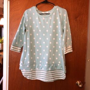 Large Baby Blue & White Polka Dot & Stripe Top